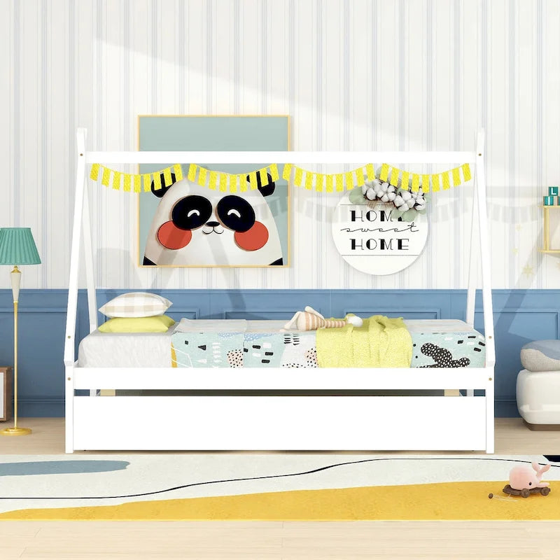 Cama de suelo tipo tienda de campaña tamaño Twin con cama nido