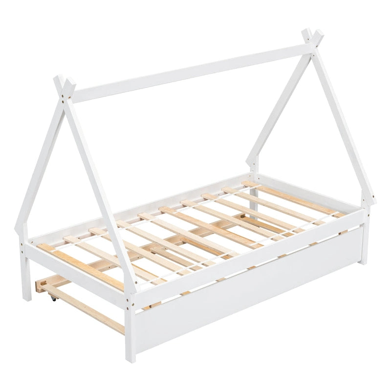 Cama de suelo tipo tienda de campaña tamaño Twin con cama nido