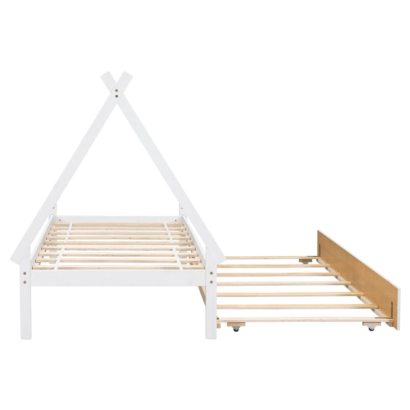 Cama de suelo tipo tienda de campaña tamaño Twin con cama nido