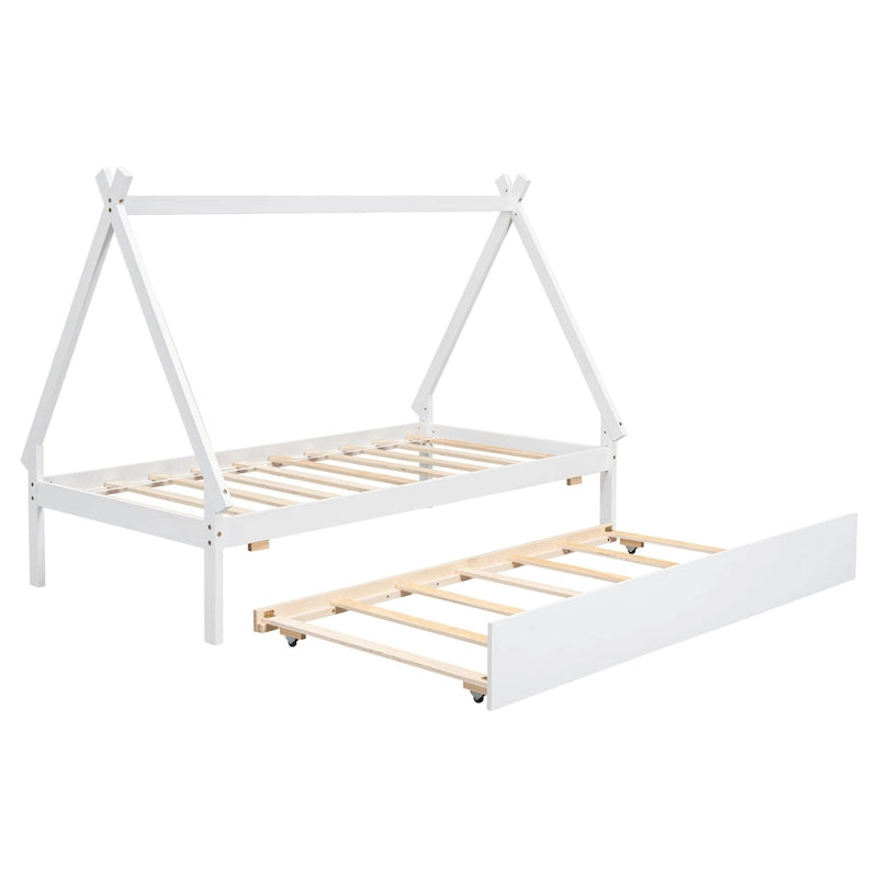 Cama de suelo tipo tienda de campaña tamaño Twin con cama nido
