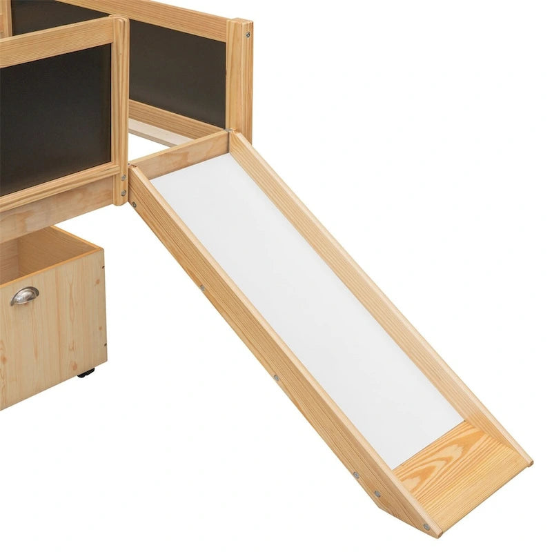 Twin Size Wood Loft Bed with Two Storage Boxes