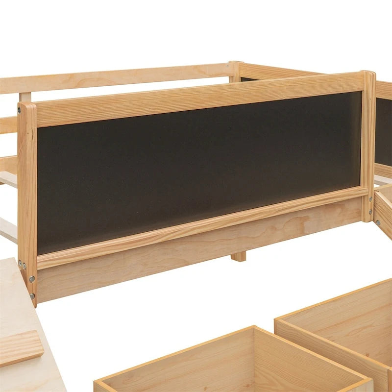 Twin Size Wood Loft Bed with Two Storage Boxes