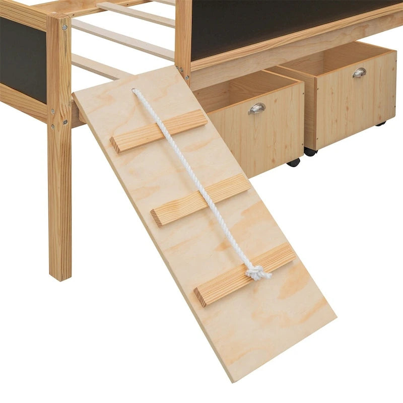 Twin Size Wood Loft Bed with Two Storage Boxes