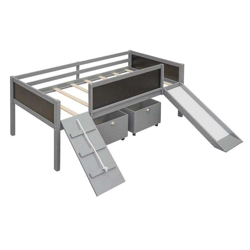 Twin Size Wood Loft Bed with Two Storage Boxes