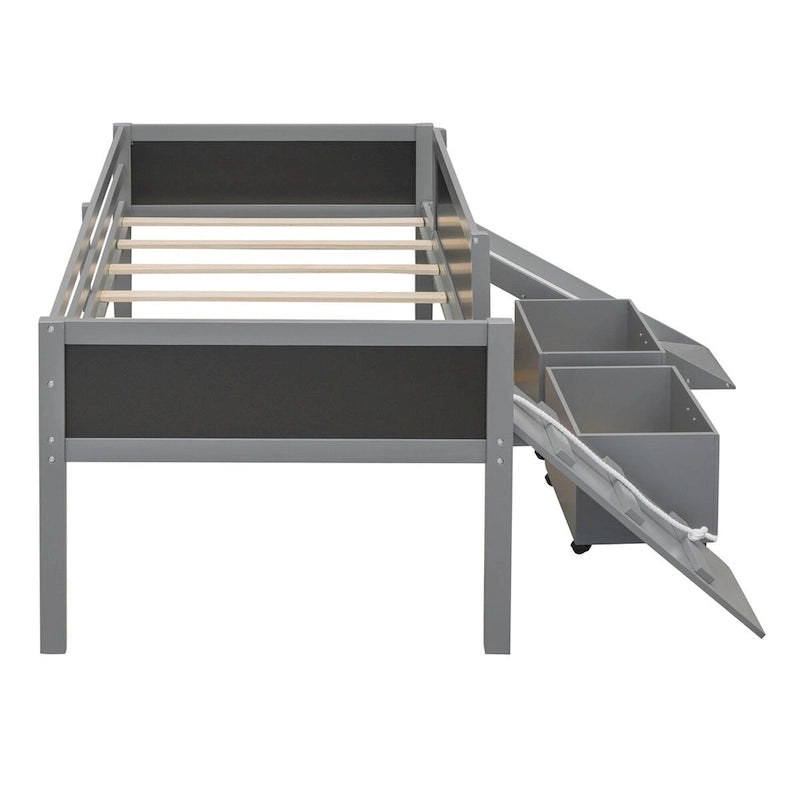 Twin Size Wood Loft Bed with Two Storage Boxes