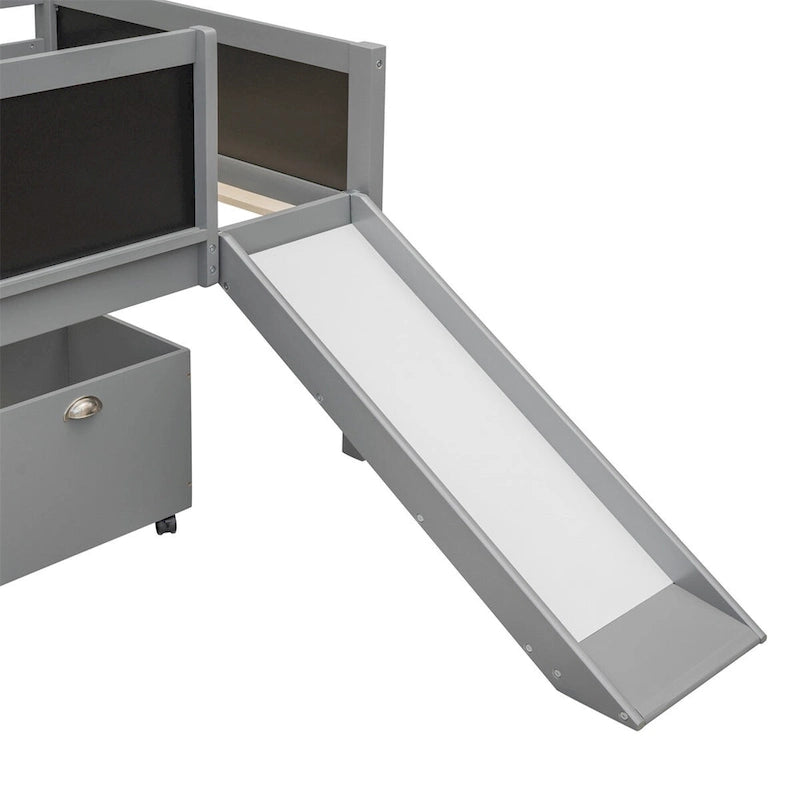 Twin Size Wood Loft Bed with Two Storage Boxes