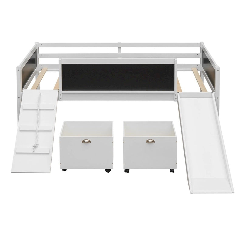 Twin Size Wood Loft Bed with Two Storage Boxes