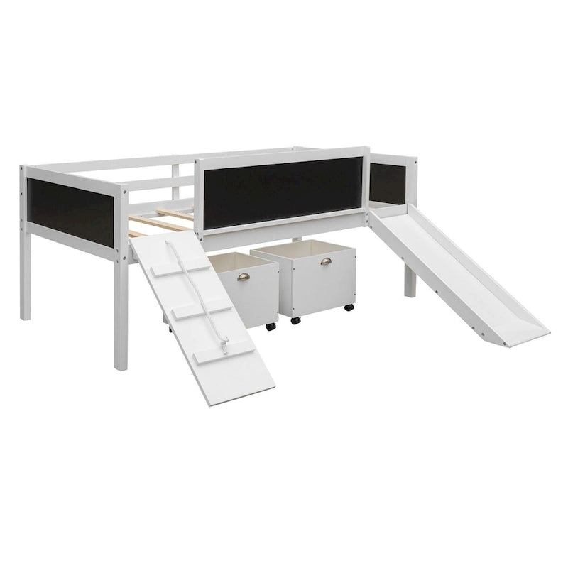 Twin Size Wood Loft Bed with Two Storage Boxes