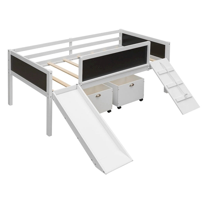 Twin Size Wood Loft Bed with Two Storage Boxes