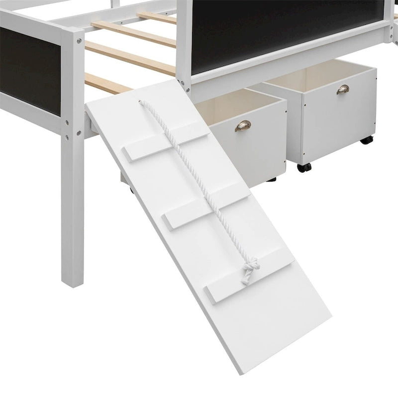 Twin Size Wood Loft Bed with Two Storage Boxes