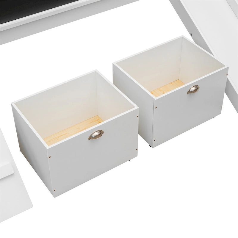 Twin Size Wood Loft Bed with Two Storage Boxes
