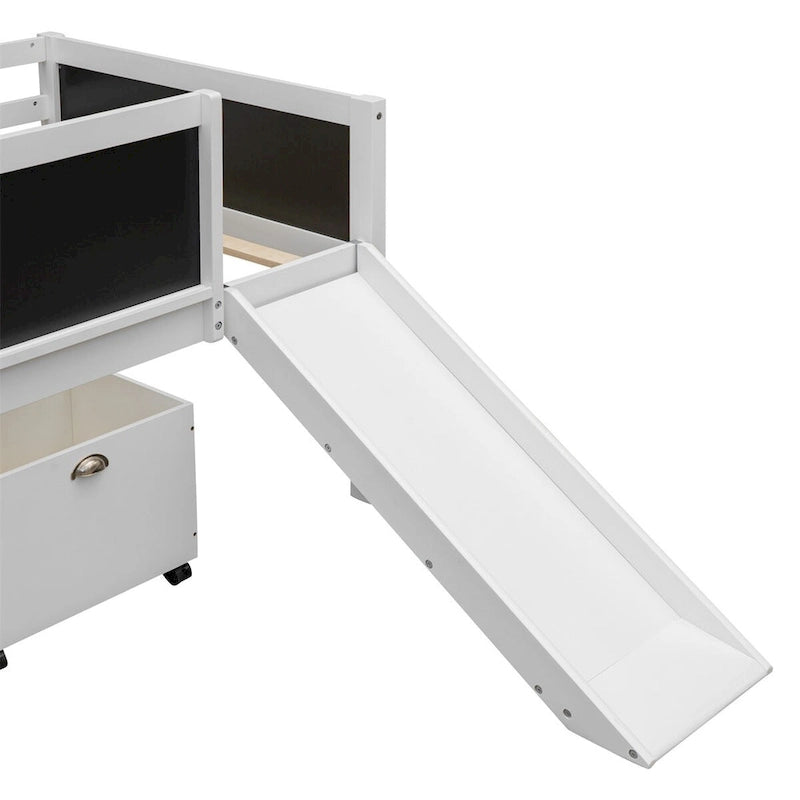 Twin Size Wood Loft Bed with Two Storage Boxes