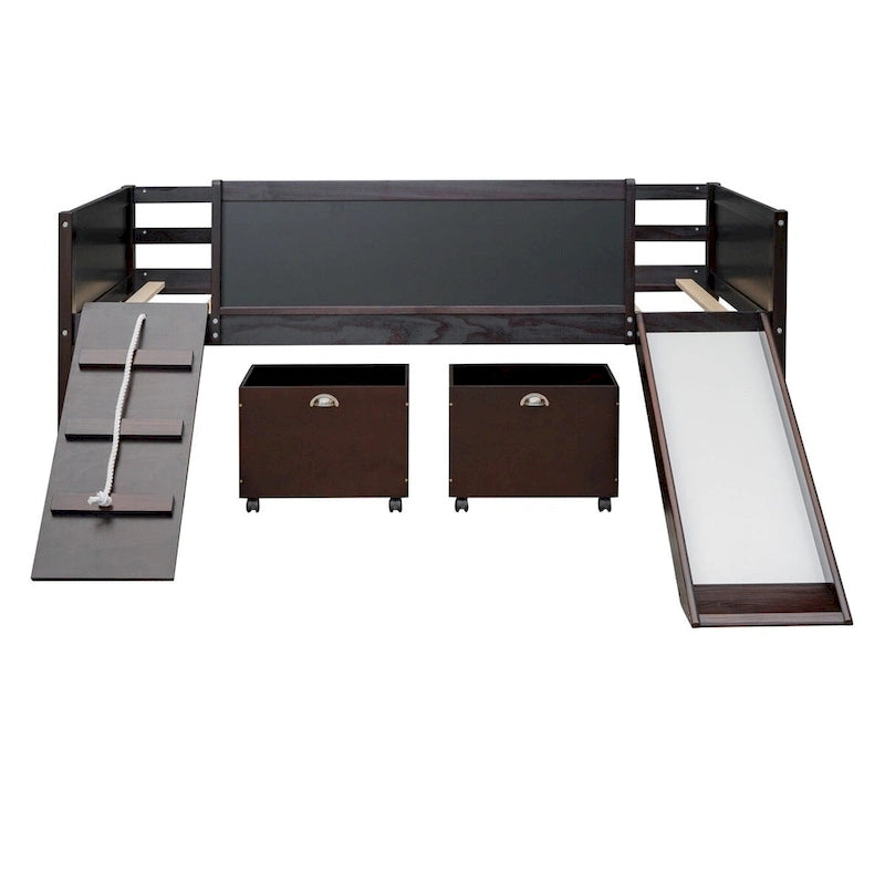 Twin Size Wood Loft Bed with Two Storage Boxes