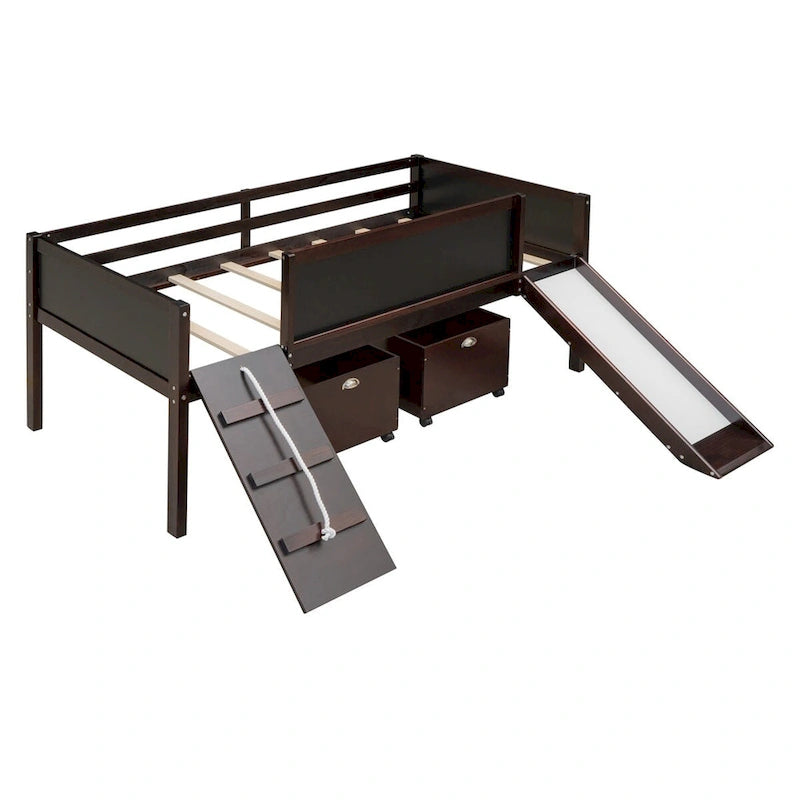 Twin Size Wood Loft Bed with Two Storage Boxes