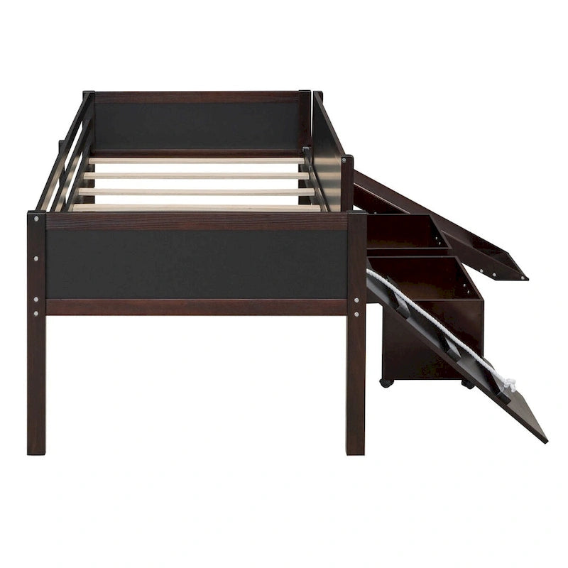 Twin Size Wood Loft Bed with Two Storage Boxes