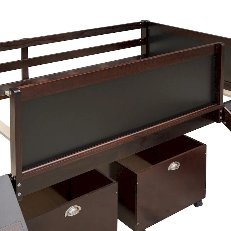 Twin Size Wood Loft Bed with Two Storage Boxes