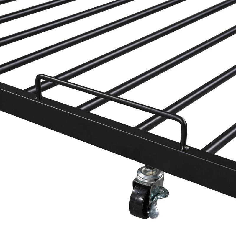 Cama de plataforma de metal tamaño Queen con cama nido, puertos USB, no necesita somier