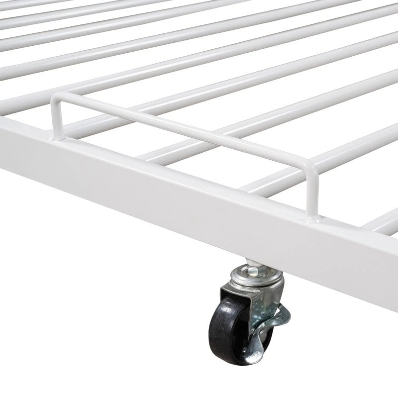 Cama de plataforma de metal tamaño Queen con cama nido, puertos USB, no necesita somier