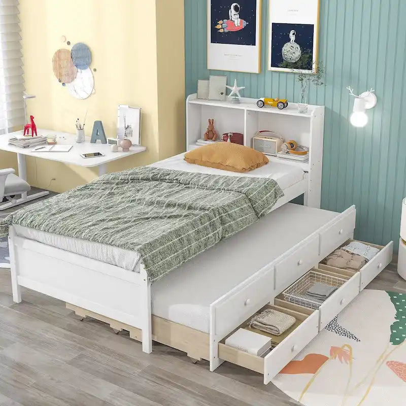 Einzelbett mit ausziehbarem Einzelbett und Schubladen