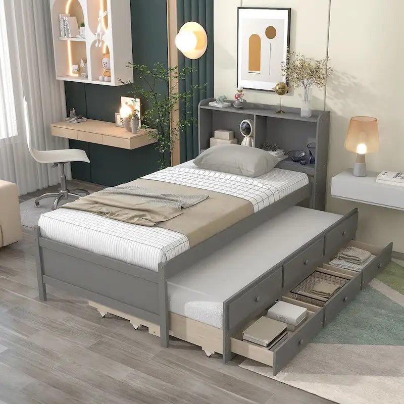 Einzelbett mit ausziehbarem Einzelbett und Schubladen