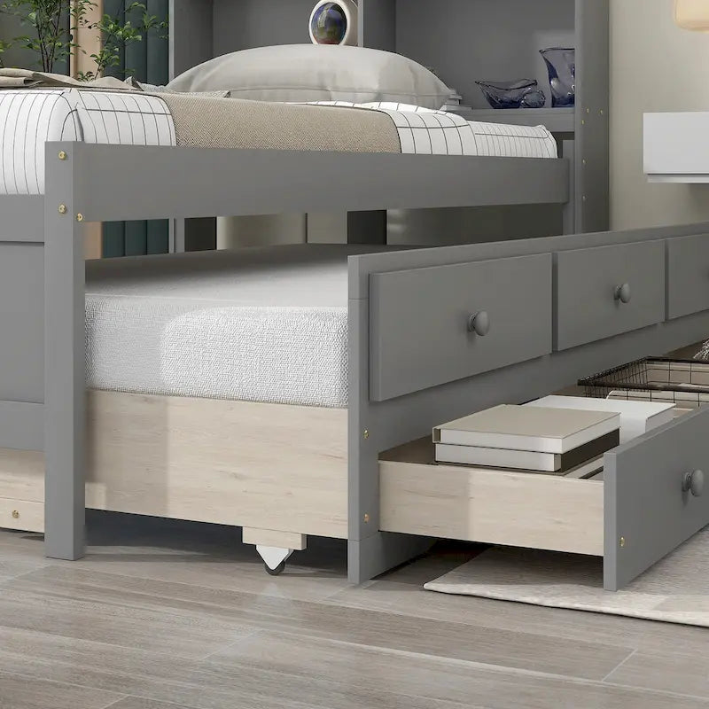 Einzelbett mit ausziehbarem Einzelbett und Schubladen