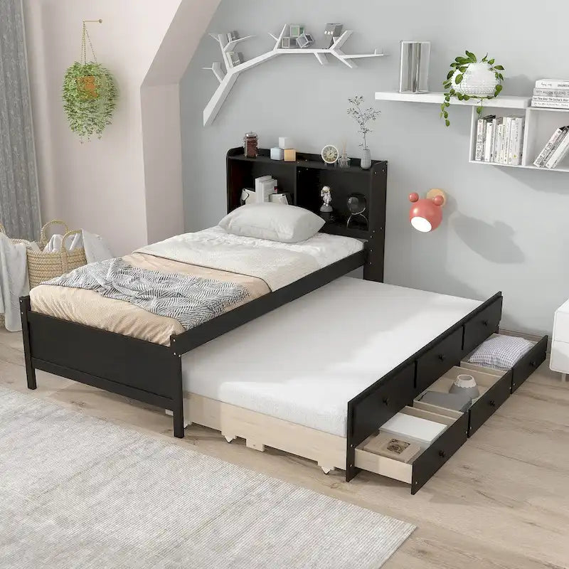 Einzelbett mit ausziehbarem Einzelbett und Schubladen