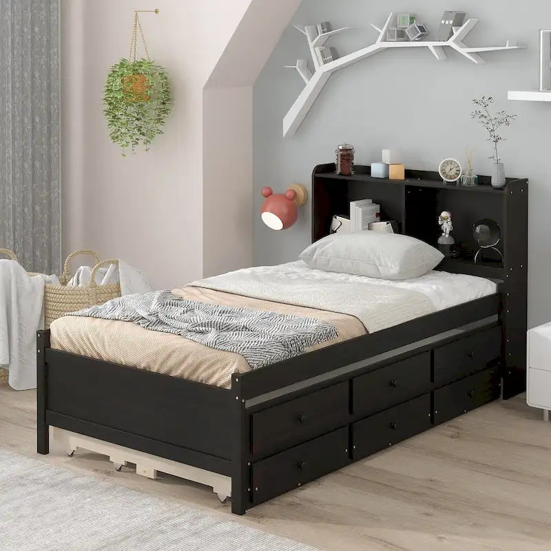 Einzelbett mit ausziehbarem Einzelbett und Schubladen