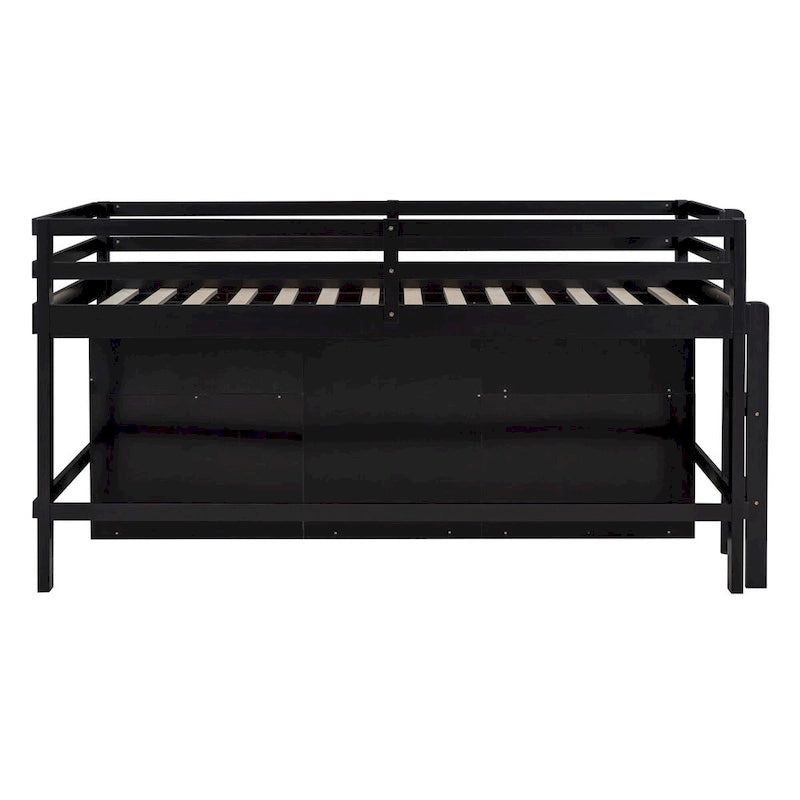 Twin Size Loft Bed with 4 Drawers, Underneath Cabinet and Shelves