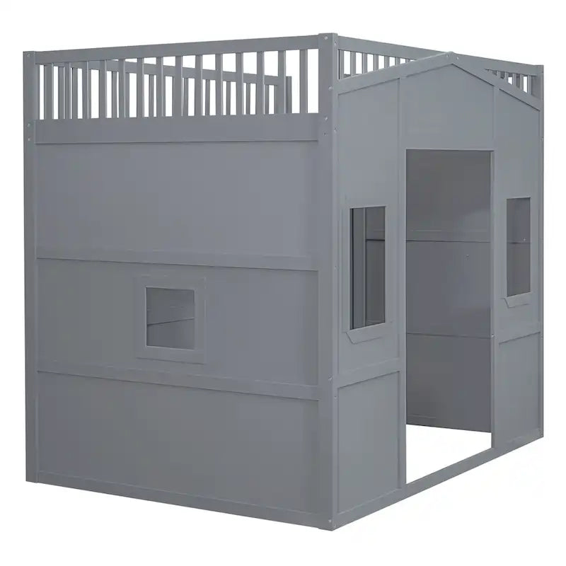 Haus-Hochbett in voller Größe mit Leiter und Kleiderschrank