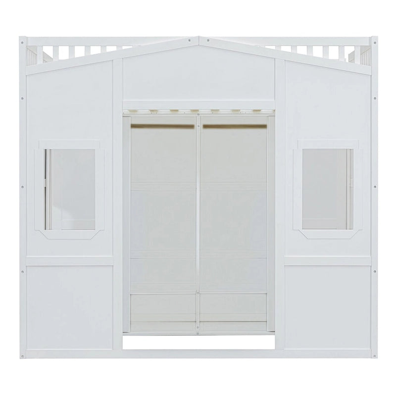 Haus-Hochbett in voller Größe mit Leiter und Kleiderschrank