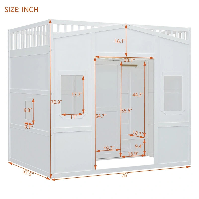 Haus-Hochbett in voller Größe mit Leiter und Kleiderschrank