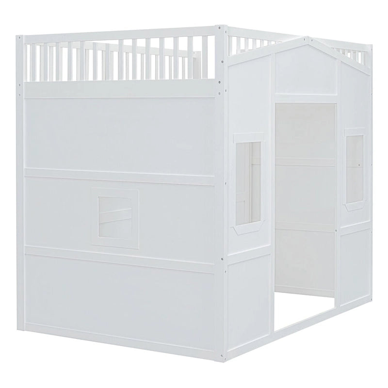 Haus-Hochbett in voller Größe mit Leiter und Kleiderschrank