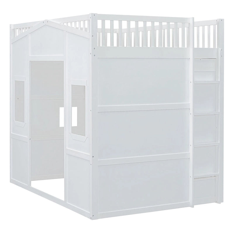 Haus-Hochbett in voller Größe mit Leiter und Kleiderschrank
