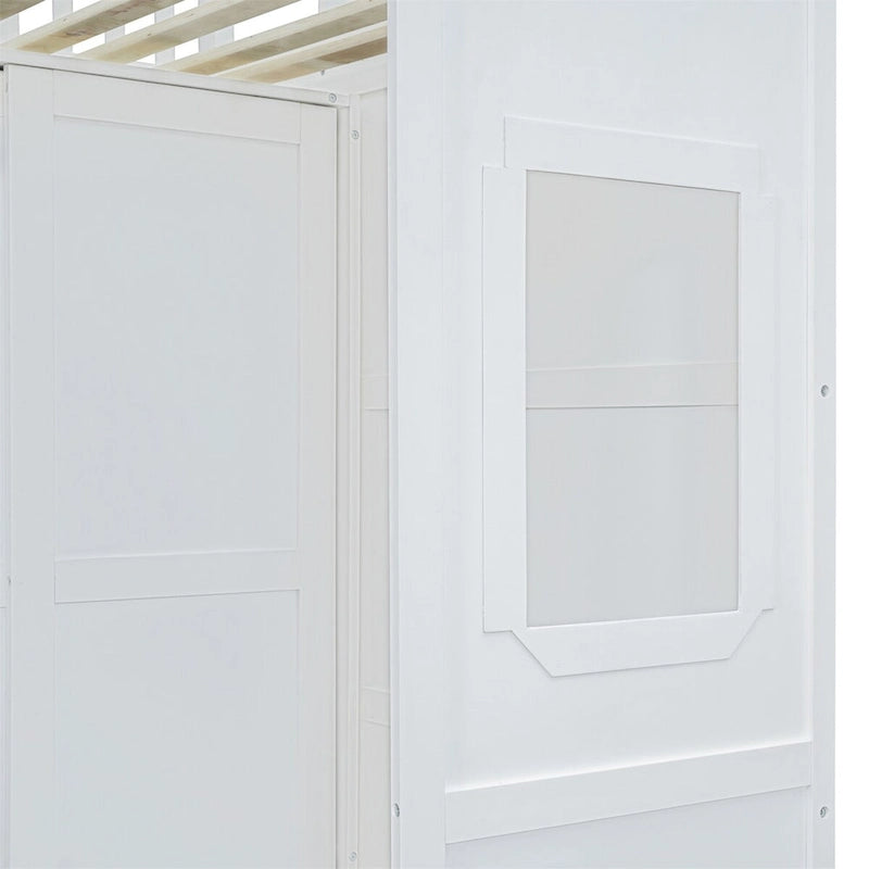 Haus-Hochbett in voller Größe mit Leiter und Kleiderschrank