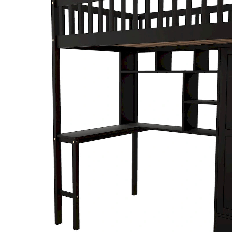 Κρεβάτι σοφίτα μεγέθους Twin με βιβλιοθήκη, συρτάρια, γραφείο και ντουλάπα