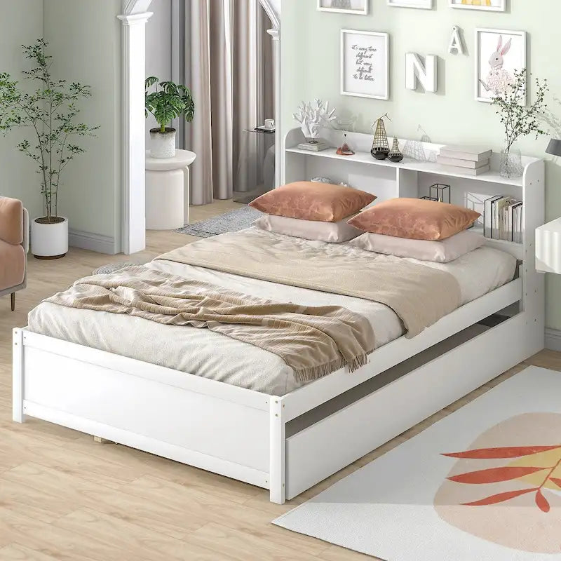Cama Full con cama nido y librero