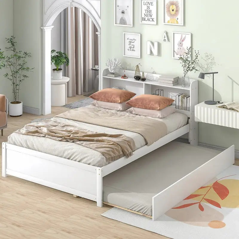 Cama Full con cama nido y librero