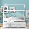 Twin Wooden House Bed with Pull-Out Trundle and Additional Drawers