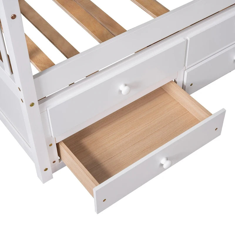 Cama tipo casa de madera tamaño Twin con cama nido extraíble y cajones adicionales