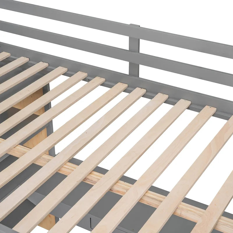 Hochbett mit Schreibtisch, Ablagefächern, Schublade und Leiter, umlaufendem Rausfallschutz