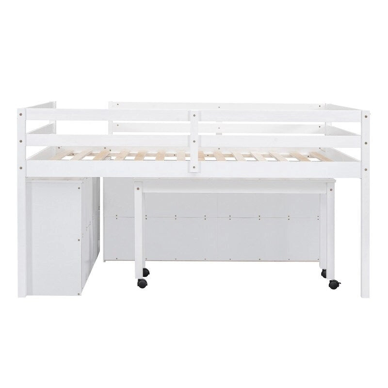 Cama alta de tamaño Full con escritorio retráctil y 4 cajones