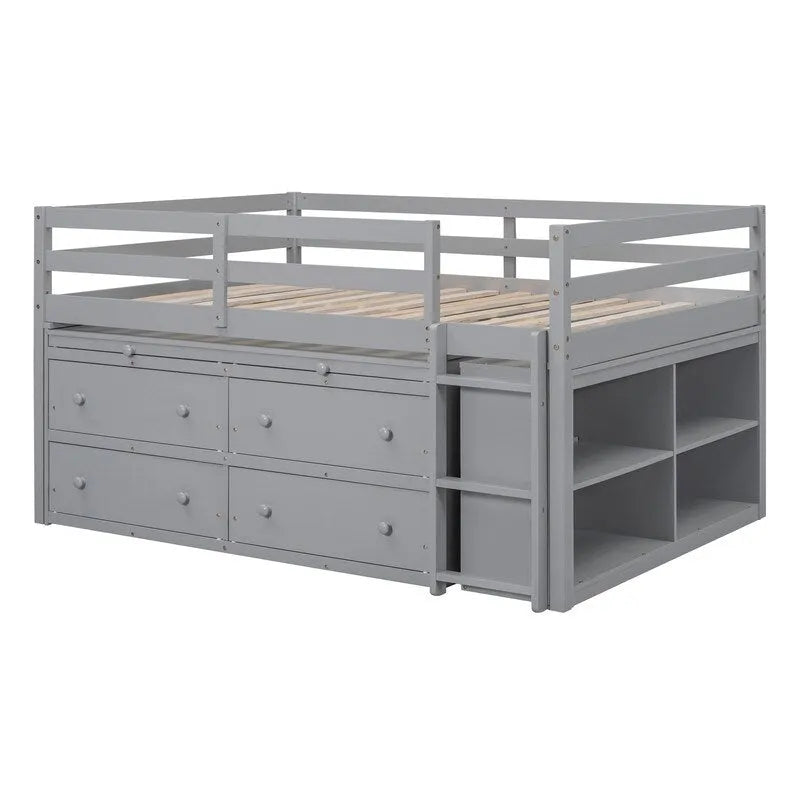 Hochbett in Full-Größe mit ausziehbarem Schreibtisch und 4 Schubladen