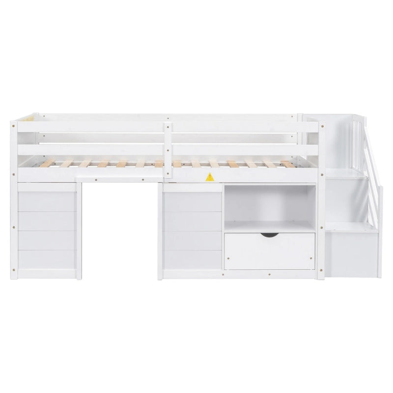 Cama alta baja tamaño Twin con cajones y escalera