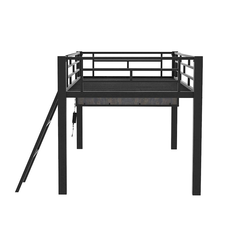 Cama alta intermedia individual para videojuegos con escritorio y LED
