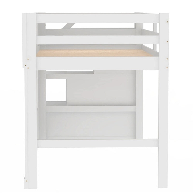 Twin Size Loft Bed with Storage Staircase and Window